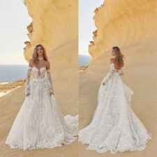 A-line Dazzling Beaded Lace Wedding Dress Detachable Sleeve Bridal Gown