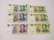 Lot of 6 China Banknotes 1999-2005 Chinese 1-5-10-50 YUAN Circulated GUC