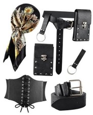 Women Pirate Corset Costume Ren Faire with Renaissance Belt, 5PCS Medium Black