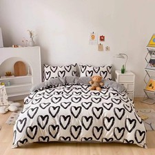 Houseri Love Duvet Cover Queen Heart Shaped Bedding Sets Full White and Black...