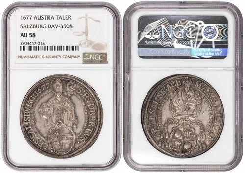 i-650246 Austria Bishopric of Salzburg 1 Thaler 1677. NGC AU 58