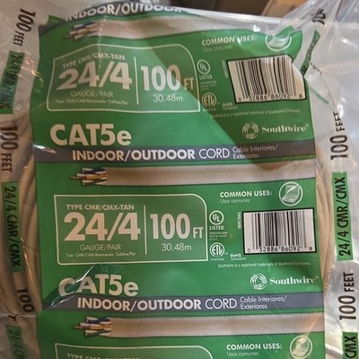 24/4 Southwire Cat 5e Indoor/Outdoor Cable 100 ft Beige CMR/CMX-TAN Ethernet