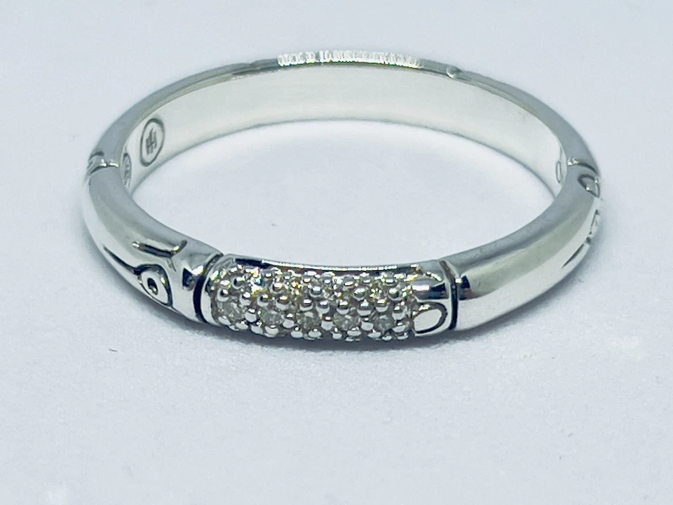 Anillo John Hardy Plata 925 Colección Bambú Pavé Diamante Apilable Banda Talla 7.75 Foto 2 de 4