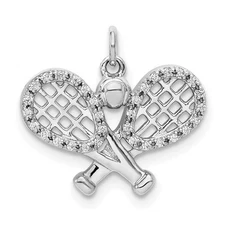 14k White Gold Diamond Rackets and Ball Pendant Perfect Gift for Her