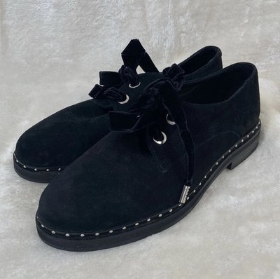 Carl Scarpa Schuhe 5 EUR 38 Schwarz Leder Wildleder Flats Schnürer Samtband