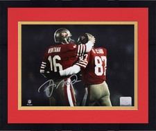 Framed Joe Montana 49ers Signed 8x10 Red Jersey w/Dwight Clark Photo