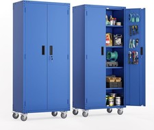 72'' Tall Garage Storage Cabinet, Metal Storage Cabinet with Pegboards  Wheels
