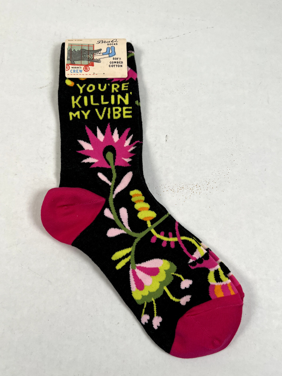 NWT Blue Q Womens Size 5-10 Crew Socks Title Cotton "You're Killing My  Vibe" 