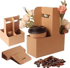 25 Pack 2-Cup/4-Cup Drink Carrier with Handle 12-30oz Disposable Paperboard