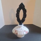 Vtg Fenton Charleton Art Glass Perfume Bottle Milk Glass  Painted Flowers Signed