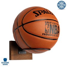 Wall Mount Sports Ball Display  Storage Rack - Rustic Wooden  Metal Design