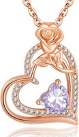 Halskette Damen Silber 925 RoséGold Herz Mit Geburtsstein AnhäNger Schmuck