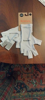 Simms SolarFlex UPF 50 Fingerless Fishing Gloves, Unisex Large Sterling