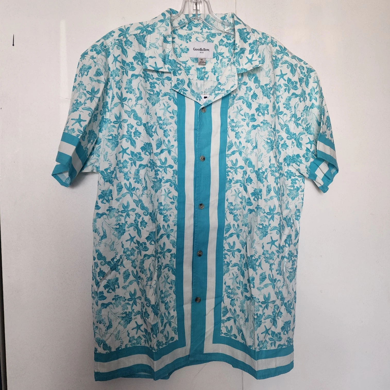 Goodfellow & Co linen Vacay Button-Up Men's M Blue Floral S/S camp collar beach
