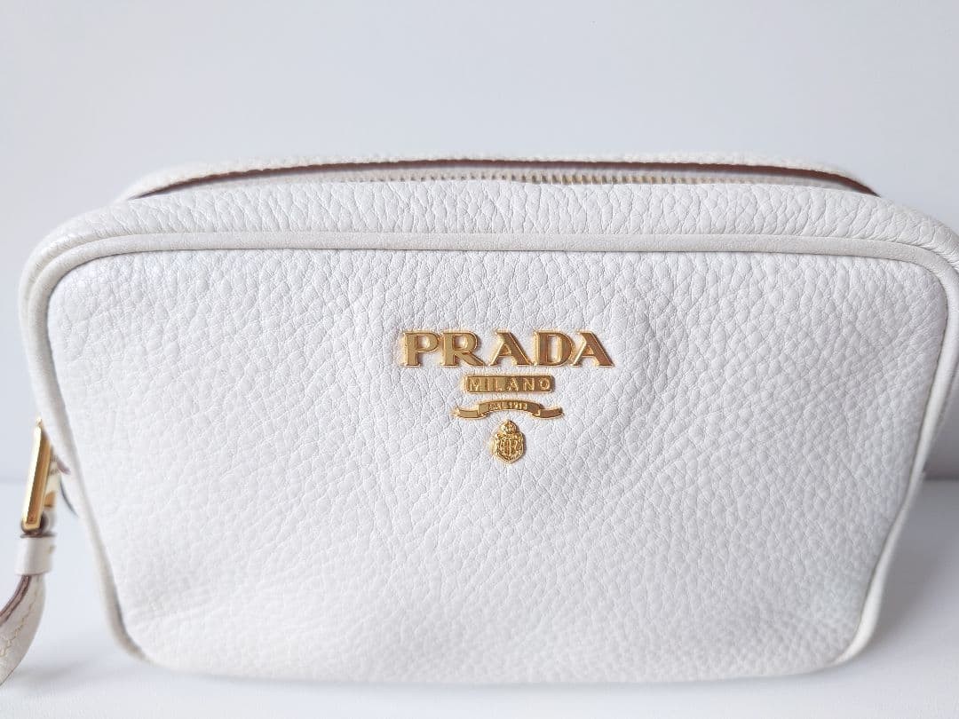 PRADA Leather Pouch Pochette Metal Logo Mini Shoulder White PRADA thumbnail 3