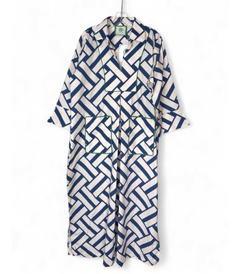 NWT House of MBR Nantucket Cassidy Long Dress XL Blue Cream Caftan Maxi USA $335