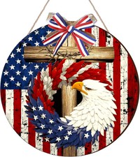 1 Pcs 4th of July Patriotic Door Sign 250th Anniversary Eagle Wreath Decorations