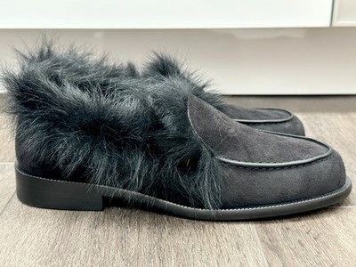 2025 CHANEL COCO NEIGE BLACK SUEDE LEATHER FUR LOAFERS OXFORD