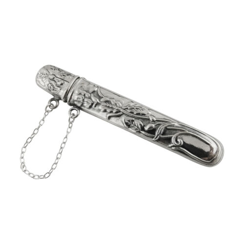 Floral Vine Needle Case w/ Chain - 925 Sterling Silver - Sewing Toothpicks New - Picture 1 of 4