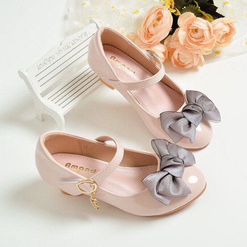 Girls Kids Childrens Party Wedding Bow Mary Jane Sandals Low Heel Shoes Size - Picture 10 of 20