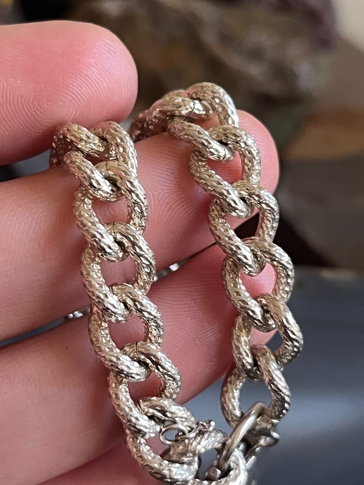 Vintage Solid Link Patterned Sterling Silver Hear… - image 5