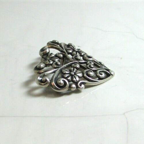 CAROLYN POLLACK RELIOS Sterling Silver Floral Flower Design Heart Pin Brooch - Picture 6 of 8