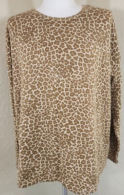 J. Jill Womens Small Petite Tan Cheetah Leopard LS Pullover Sweater Oversized
