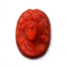 Victorian Natural Untreated Undyed Carved Cameo Coral Loose Gemstone