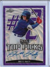 2019 Leaf Metal Draft BRETT BATY Top Picks Purple Wave Prismatic Auto RC/15 Mets