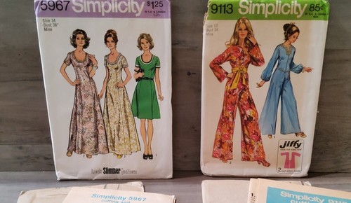 Vintage Simplicity 1970's Sewing Patterns Jiffy Jumpsuit Look Slimmer Dress