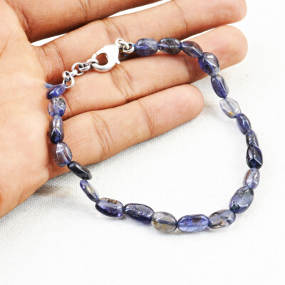 45.00 Cts Earth Mined 7 Inches Long Iolite Oval Shape Beads Bracelet NK 50E52