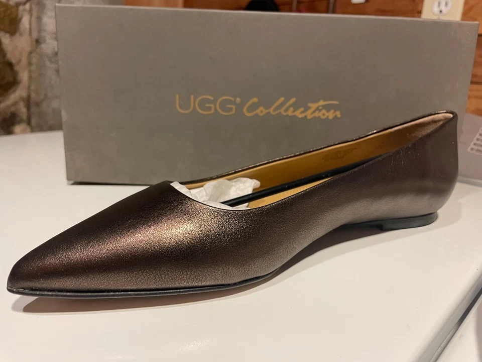 UGG Linda Metallic Espresso Leather Italy Collection Ballet Flat Pointed Toe # 9 - Imagem 2 de 3