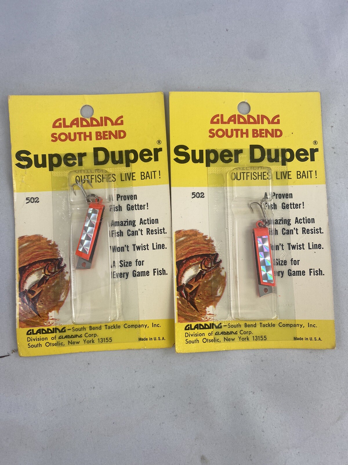 Lot of 2 Vintage Gladding South Bend Super Duper Fishing Lure 502 New