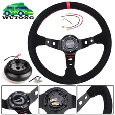 14" Deep Dish Suede Steering Wheel with Hub Adapter For Honda Civic 92-95 EG