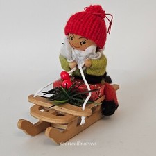 Vintage Swedish Tomte Elf on Sled Hand Made Christmas Ornament