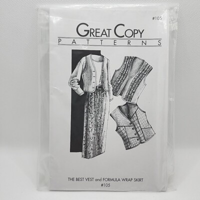 Great Copy Patterns 105 Misses' Vest, Wrap Skirt Sewing Pattern Size XS-XL Uncut