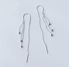 925 Sterling Silver Beads Dangling Drop Hook Threader Line Earrings A1039