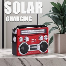 Solar RetroBox Portable Bluetooth AM/FM/SW 3-Band Radio  MP3 Speaker w/Antenna