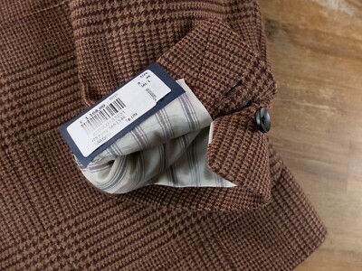 NO CUSTOMS TAX) LARDINI brown glen check wool sportscoat jacket 38