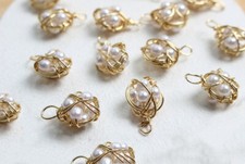 2pcs Gold Pearl Charm,18K Gold Plated Brass Pearl Pendant