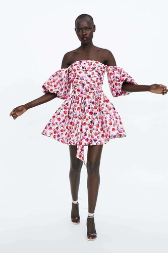 ZARA FLORAL PRINTED MINI DRESS WITH 