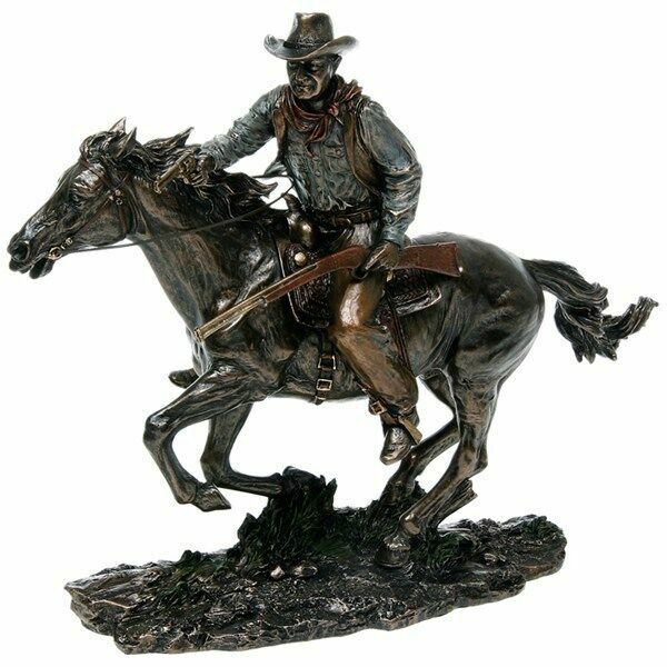 Bronze John Wayne Statue Riding Cowboy on Horse Sculpture Veronese