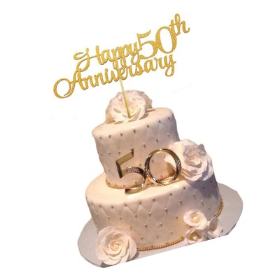 Glittery Gold Happy 50th Anniversary Cake Topper For 50th Birthday