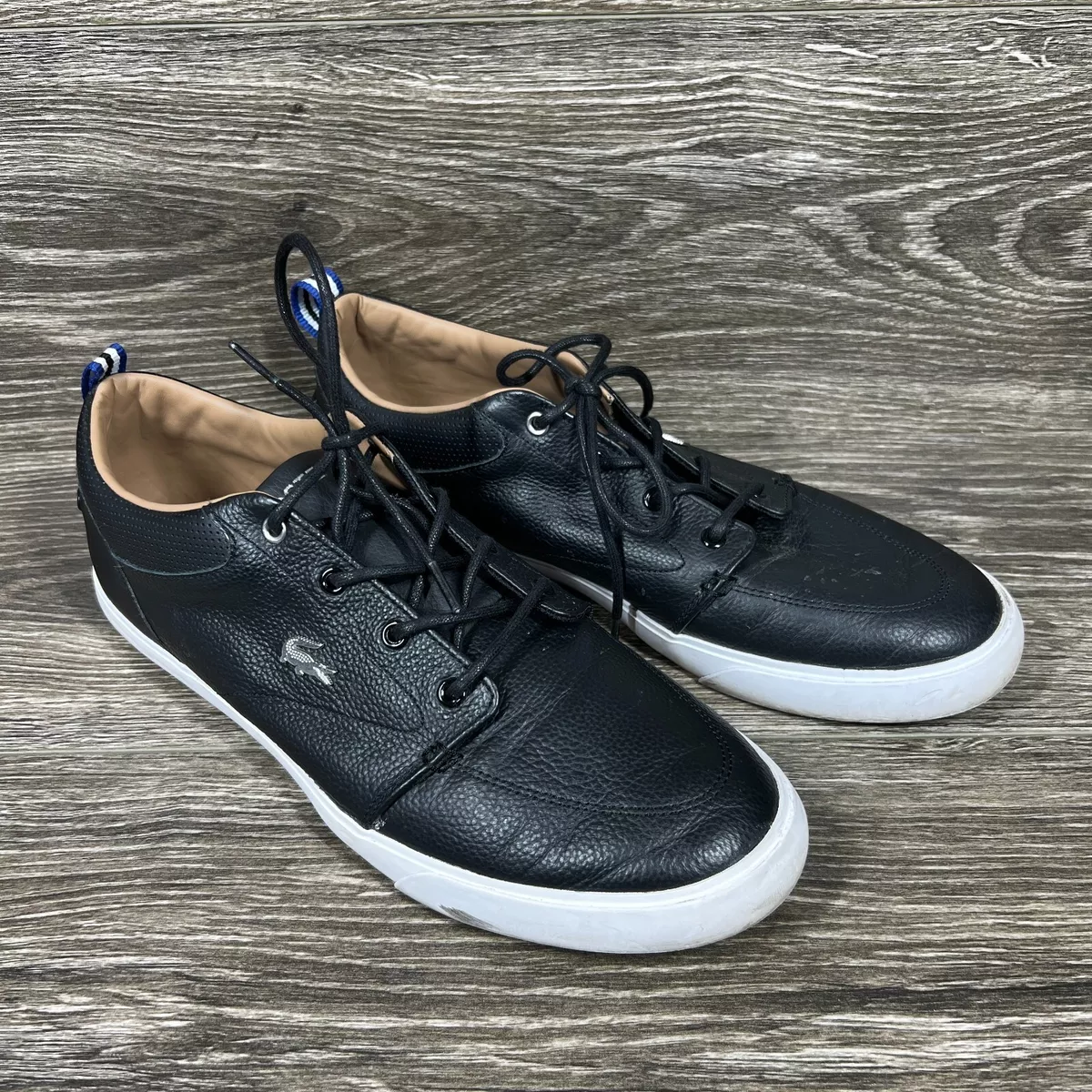 Lacoste Bayliss 37CMA0073 312 Mens Black Leather Lace Up Casual Sneakers Sz 11.5