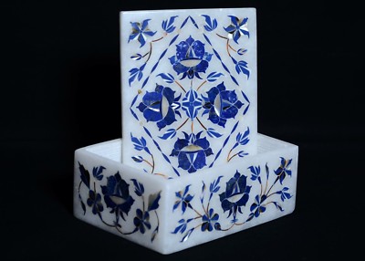 Marble jewelry Box lapis floral semi precious stone fine inlay art home decor