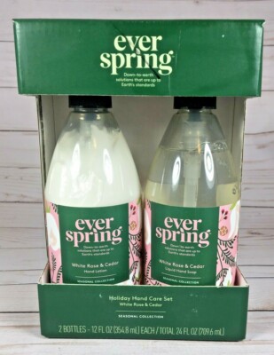 Ever Spring White Rose & Cedar Hand Soap & Lotion Set Holiday Care Set NEW