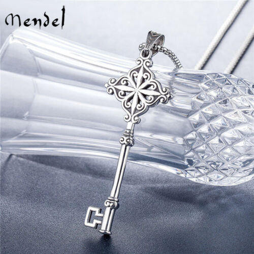 MENDEL Gothic Mens Stainless Steel Hip Hop Key Pendant Necklace Men Silver Chain - Picture 1 of 7