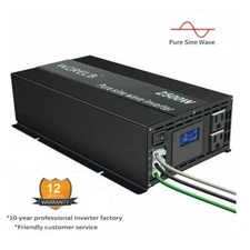 2500W Pure Sine Wave Inverter 12V DC to 110/220V AC Power Converter Car LCD Camp