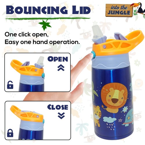 400ml Auslaufsicher Kinder Trink Warm Kalt Wasser Flaschen mit Griffen & Strohhalm Deckel - Bild 21 von 43