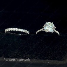 Lab Created 1.79CT Round Cut Diamond Engagement Ring Set 14K White Gold Finish